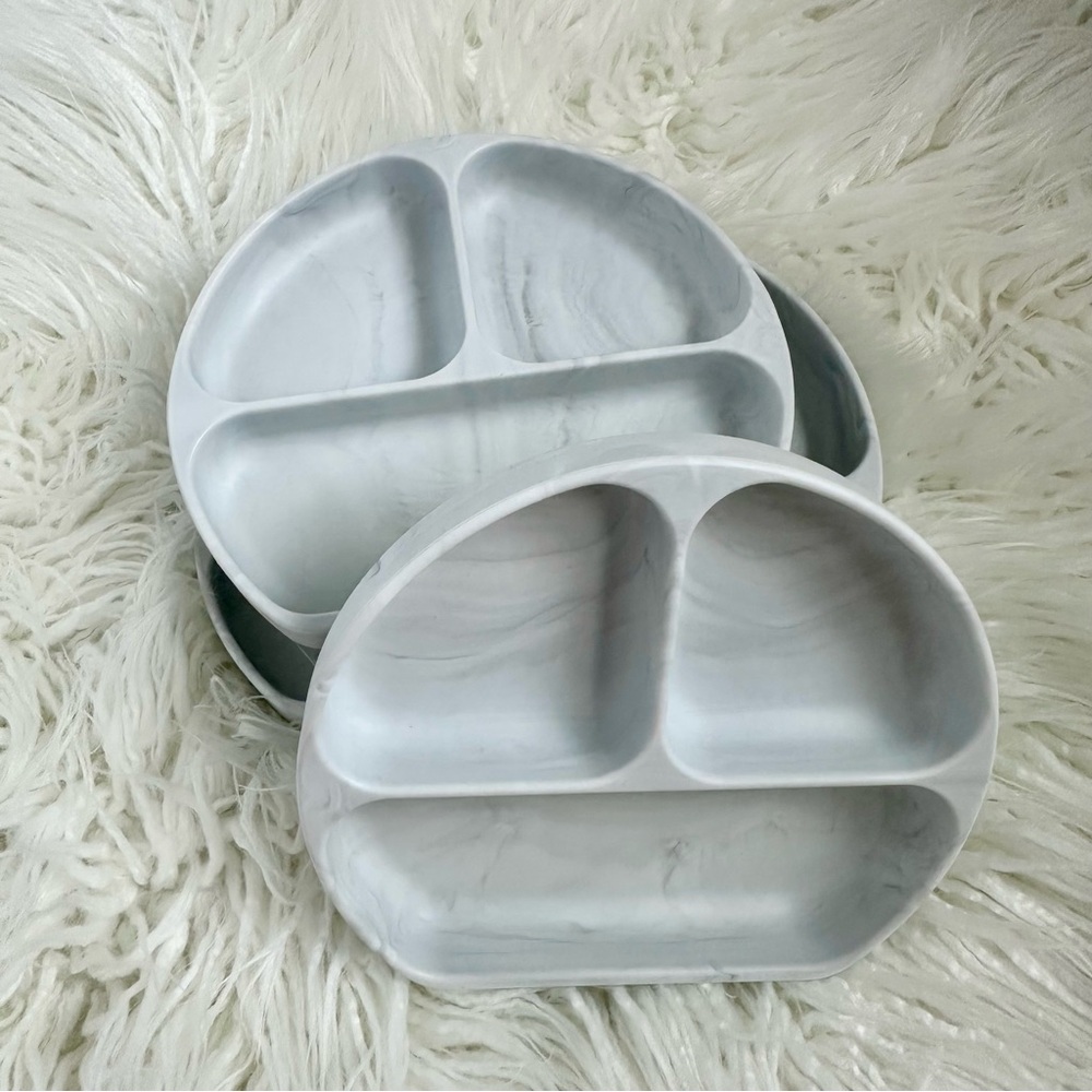 Bumpkins Toddler Kids Marble Silicone Suction Divided Plates Set of 4
